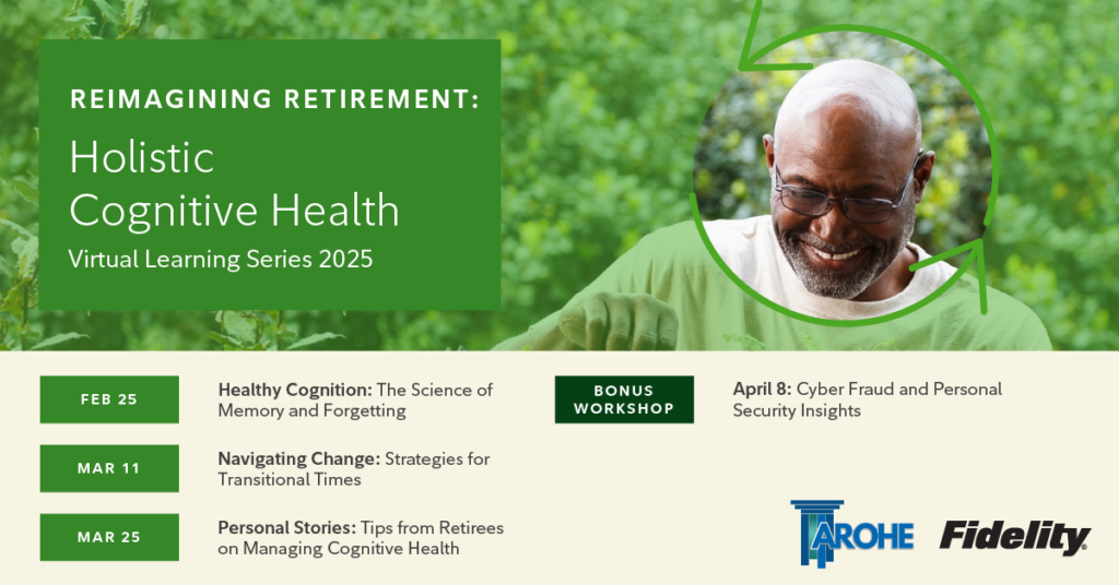 Registration page of an AROHE event on Reimagining Retirement: Holistic Cognitive Health.