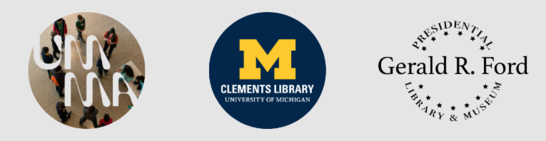 image of logos of the sponsors of the 2025 U-M President's Day celebrations. UMMA, Clements Library and Gerald R. Ford Library